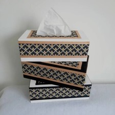 Boîte à mouchoirs noir, beige et blanc en bois pour mouchoirs en papier et décor