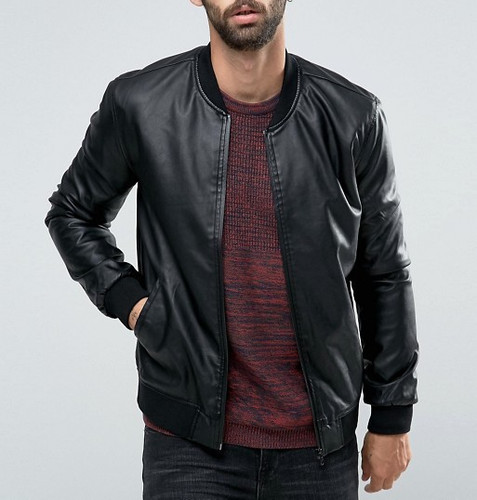 Blouson cuir bomber - noir, homme