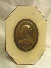 ANCIEN CADRE PLAQUE RELIGIEUSE SAINTE VIERGE MARIE PRIERE BRONZE RUFFONY 