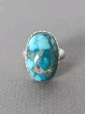 Ancienne Bague Pierre De Turquoise Serti Sur Argent Massif 925 Taille : 55.5.