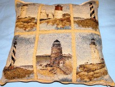 COUSSIN TAPISSERIE DU LION coton 6 PHARES 40 X 40 cm housse  fermeture éclair BE