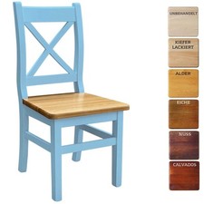 Chaise en bois bleu chaise croisée PIN MASSIF BOIS - NEUF style campagnard...
