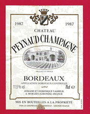 98 48 Etiquette BORDEAUX CHÂTEAU PEYNAUD CHAMPAGNE 1987 J & D Vasseur, à Morizès