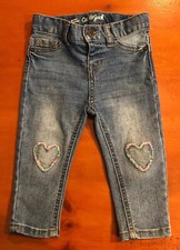 Cat & Jack Skinny Blue Jeans with Rainbow Hearts Toddler Girls 18 Months