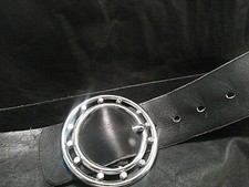 CEINTURE FEMME en CUIR NOIR 112cm x 5cm grande boucle (T.36) VINTAGE 