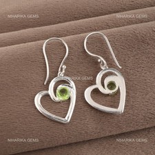 925 Argent Rond Péridot Pierre Précieuse Mariage Pendantes Art Déco Mère Boucles