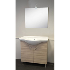 Meuble de Salle Bain 2 Ante Couleur Orme avec Miroir Lumineux Et Lavabo Intégral