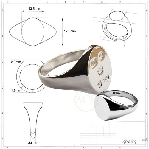 Bague signet ovale sur mesure - signet,