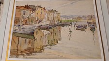 Tableau Aquarelle originale ancienne Martigues Signature illisible