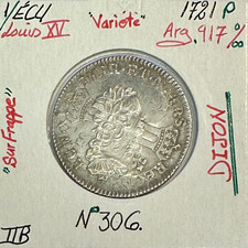 1/3 ECU de France - LOUIS XV - 1721 (P) Monnaie en Argent // Variété