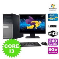 Lot PC Tour DELL 3010 MT I3-2120 Graveur 8Go 240Go SSD HDMI Wifi W7 + Ecran 17"