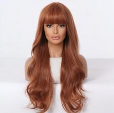 Perruque Synthétique Longue Orange Rousse A Frange Bouclé 60cm +4 Bonnet