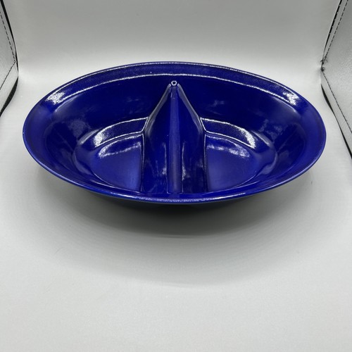 Blue oval divided dish serving - divided,