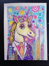 Tableau Licorne Unicorn narval Joyeux  21x28cm/feuille signé S.dez