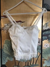 Camisole rétro en soie avec rubans style corset + bordure dentelle et nacre - Soutien gorge taille 32A
