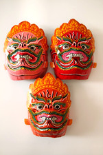 Masque Cambodgien en papier mâché Couleurs Rouge Orange Rose au choix