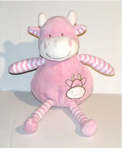 Doudou vache rose - brodé, d