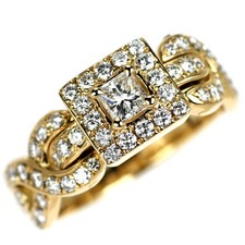Bague diamant taille princesse K18YG 0,26 ct D0,67 ct - Livraison gratuite au...