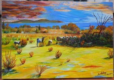 tableau de Pierre Barthélémy: chèvres au couchant