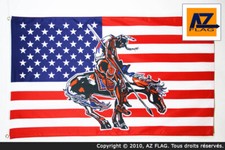 DRAPEAU USA AVEC CHEVAL 150x90cm - DRAPEAU AMÉRICAIN - ETATS-UNIS 90 x 150 cm -