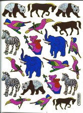 Stickers scrapbooking métallisés Animaux sauvages 13 cm x 10 cm bord dorés