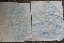 MOTIFS à BRODER anciens LOT de 2 PUTTI  sur TOILE de LIN 49 cm X 39 cm