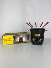 Ancien Service à fondu Bourguignonne en Fonte Noir, 6 personnes, boite d’origine