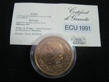 Médaille ancienne bronze monnaie ECU EUROPA 1991 avec certificat authenticité