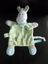 G7 - DOUDOU PLAT BEBEREVE CHEVAL ANE VERT broderie oiseau FOULARD BLEU POIS TBE