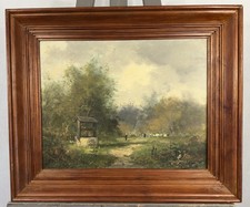 Ancienne huile / toile signée : personnages près du puits Galien Laloue ? France