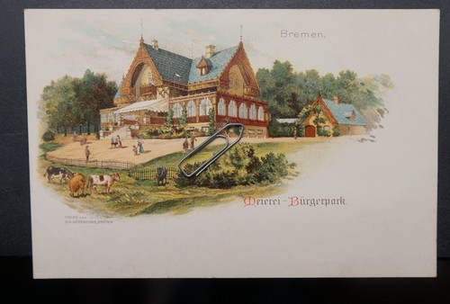 Litho postcard view bremen - view,