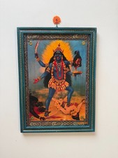 Ancien Cadre Photo Kali, Décor Murale Vintage Déesse Indienne - 16 x 22 "