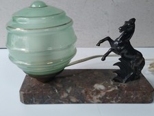 Lampe à Poser Lampe De Chevet Veilleuse Arts Déco Régule Marbre Opaline Verte 