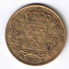 20 FRANCS OR LOUIS XVIII Buste Nu 1817 A