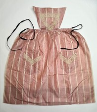Ancien Costume déguisement fillette 1900’s, tablier taffetas moiré rose et dente