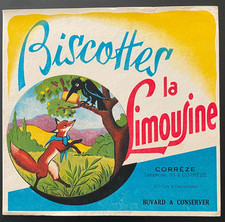 BUVARD PUBLICITAIRE " BISCOTTES LA? LIMOUSINE CORREZE - CORBEAU ET LE RENARD   "