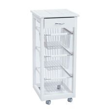 Desserte de cuisine SLIM en bois de hêtre 3 paniers et 1 tiroir Blanc