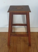 ancien tabouret atelier laboratoire bois industriel brut sellette années 50