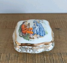 Vide Poche / Bonbonnière En Porcelaine De Limoges Scène Galante Blanc Coloré