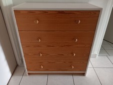 Commode 4 tiroirs couleur bois et peinture écrue 