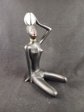 Statuette femme noire assise céramique émaillée africanisme vintage design 1960