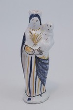 Ancienne Vierge d’accouchée à l’enfant faïence polychrome de Nevers