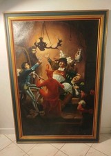 X. Gaume? , Scène de taverne, huile sur toile 1878 – grande peinture XIXe signée