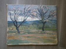 Peinture Huile sur toile décor Paysage Printannier Art Moderne 41x33 Ancien
