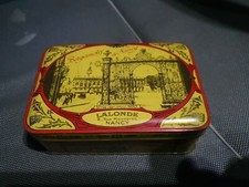 Boîte en  métal Blanc, Bergamotes de Nancy. Lalonde, 2 rue Mazagran.