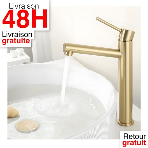 Robinet lavabo haut doré - lavabo,