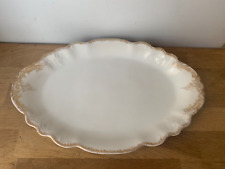 ancien plat en porcelaine blanche et dorée Grand dépot, E.Bourgeois, Limoges