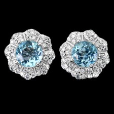 925 Argent Sterling Rond Topaze Bleu Ciel 6mm Simulé Boucles D'Oreilles Cz