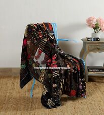 Noir Vintage Patchwork Kantha Couette Couverture Canapé/ Canapé/ Lit Inde Coton