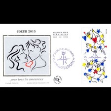 FDC soie - Coeur 2015 - oblit 23/1/15 JC De Castelbajac